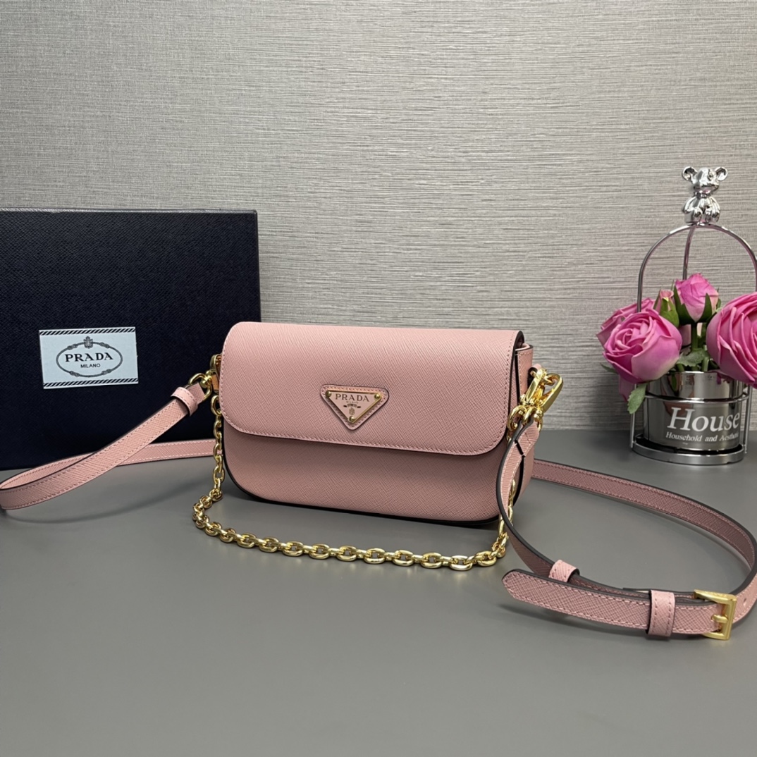 Prada Mini Saffiano Leather Shoulder Bag Handbag Pink 1BD356